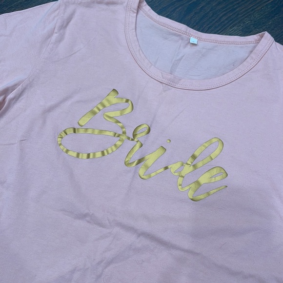 NEW NWT Blush Light Pink White BRIDE Gold Metallic tshirt bachelorette Party top - Picture 3 of 4
